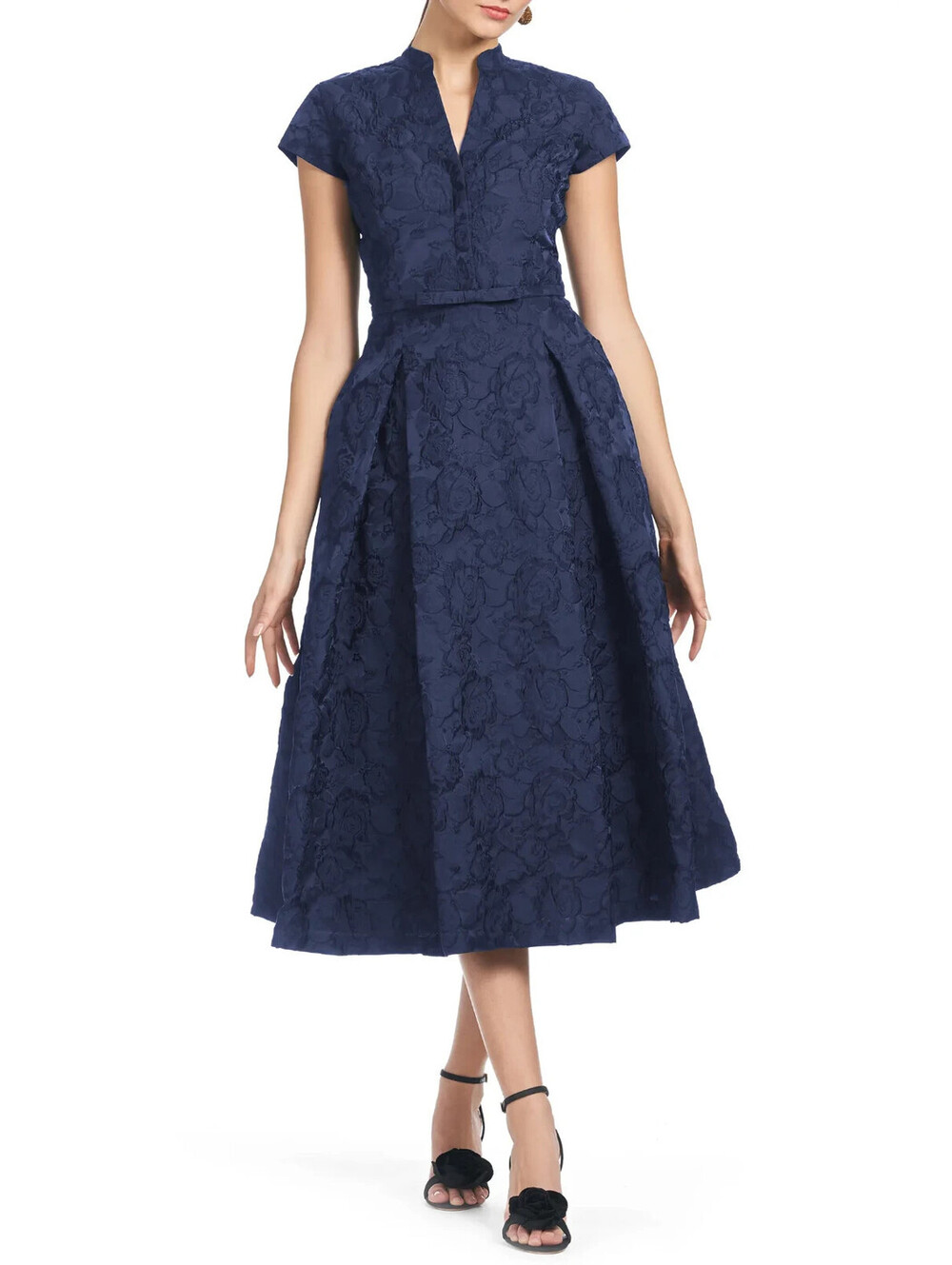 NWD, Sachin & Babi Hanna Floral Cloqué Cocktail Midi Dress in Navy Sz 6 #MD2491
